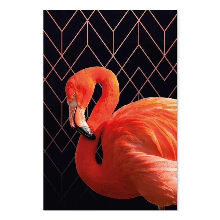Pássaro Expressivo (1 peça) - Flamingo sobre Fundo de Figuras Geométricas