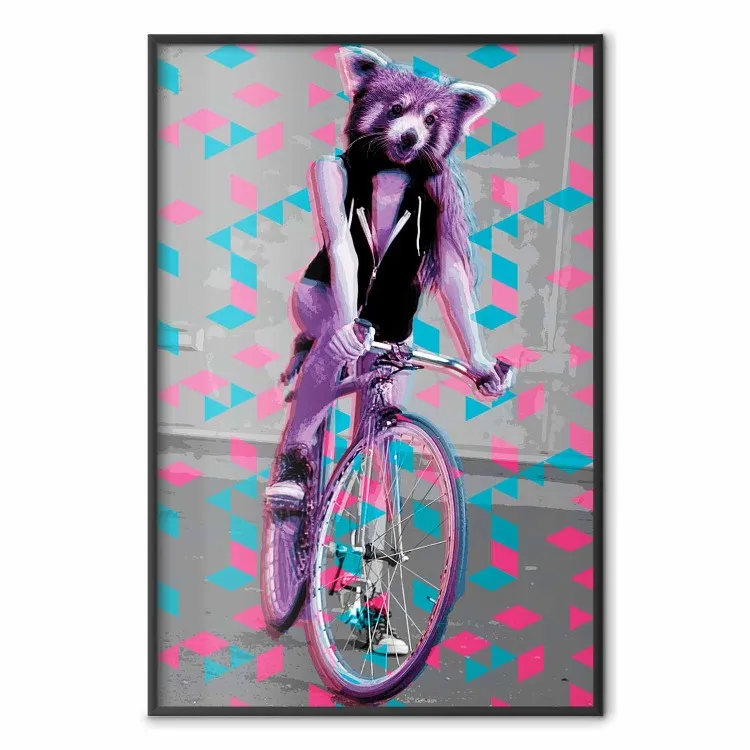 Mulher-Macaco em uma Bicicleta - abstração geométrica com um motivo animal