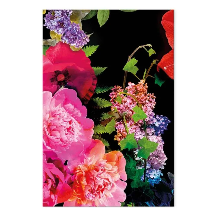 Força da natureza - flores e vegetação intensas sobre um fundo negro