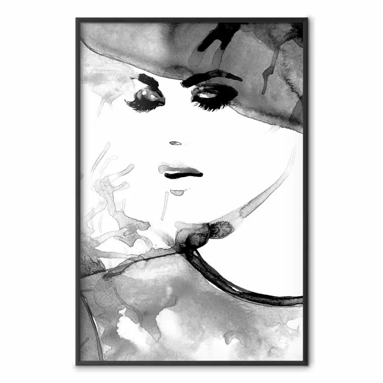 Elegância Apaixonada - retrato em preto e branco de uma mulher em um motivo de aquarela