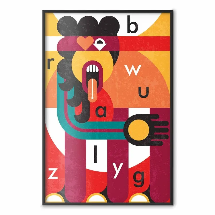 Arte do Design - figura abstrata e letras dispostas aleatoriamente