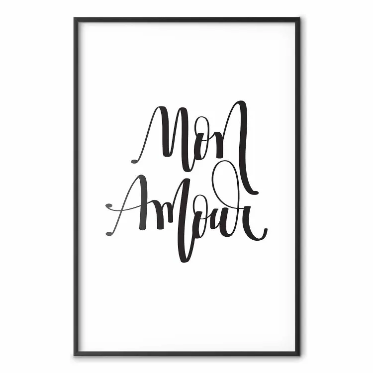 Mon Amour - texto em francês preto em um fundo branco contrastante