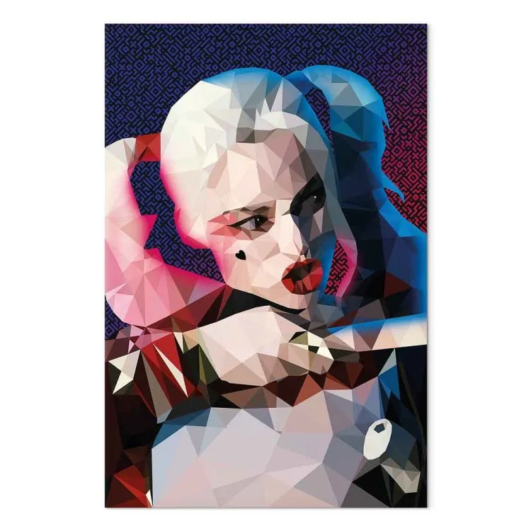 Heroína famosa - retrato geométrico e colorido de uma jovem mulher