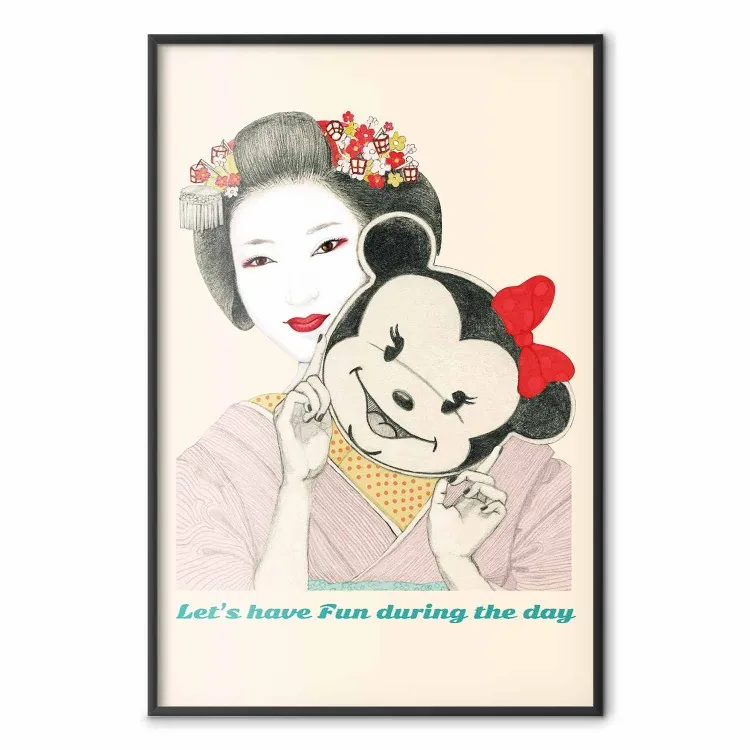 Geisha Engraçada - retrato de uma mulher com máscara de rato em um motivo oriental