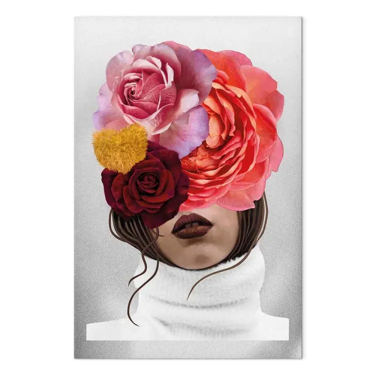 Peónias e rosas cobrindo o rosto de uma mulher - retrato abstracto