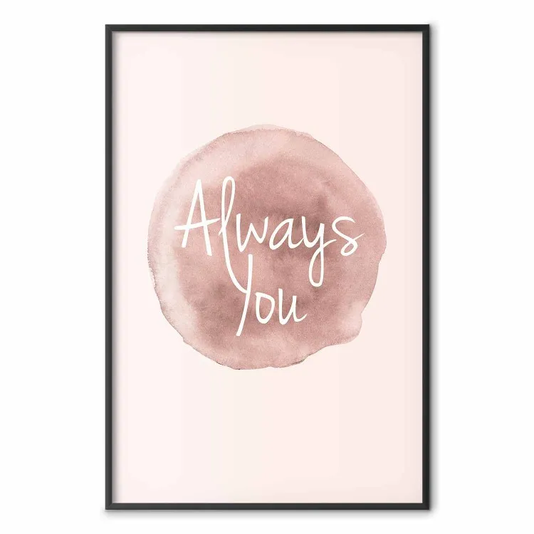 Sempre Você - inscrição em inglês em fundo rosa de aquarela