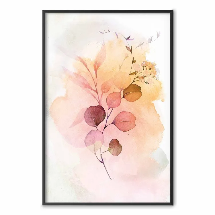 Ramo de Aquarela - planta com folhas em fundo de cores abstratas