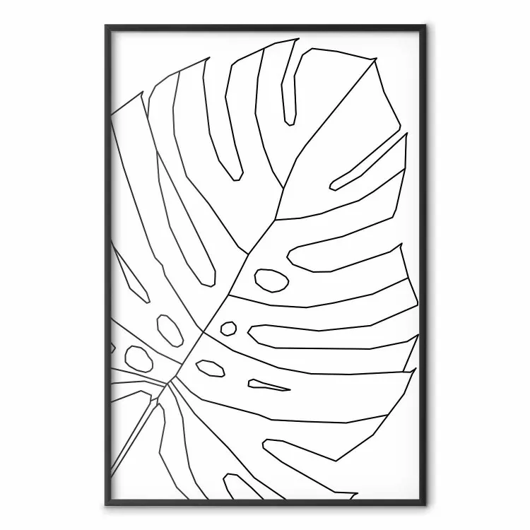 Desenho de Monstera - arte linear preto e branco de folha de monstera em fundo claro