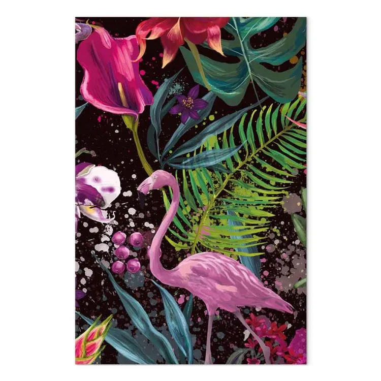 Terra dos Flamingos (1-parte) vertical - pássaro em fundo abstrato