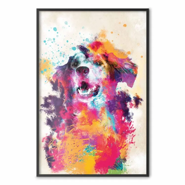 Cão em Aquarela - abstração colorida única com animal doméstico