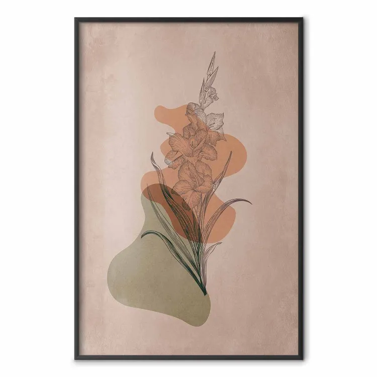Espada Lily - abstração quente com uma flor e formas arredondadas no estilo boho