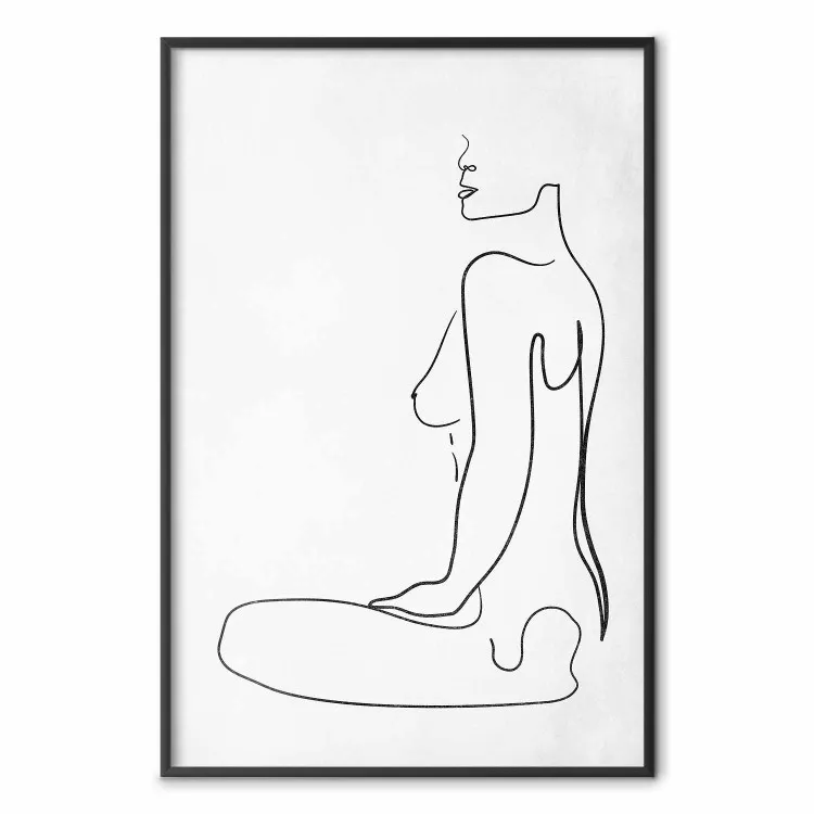 Forma Feminina - nu artístico preto de uma mulher em forma de arte de linha em fundo branco