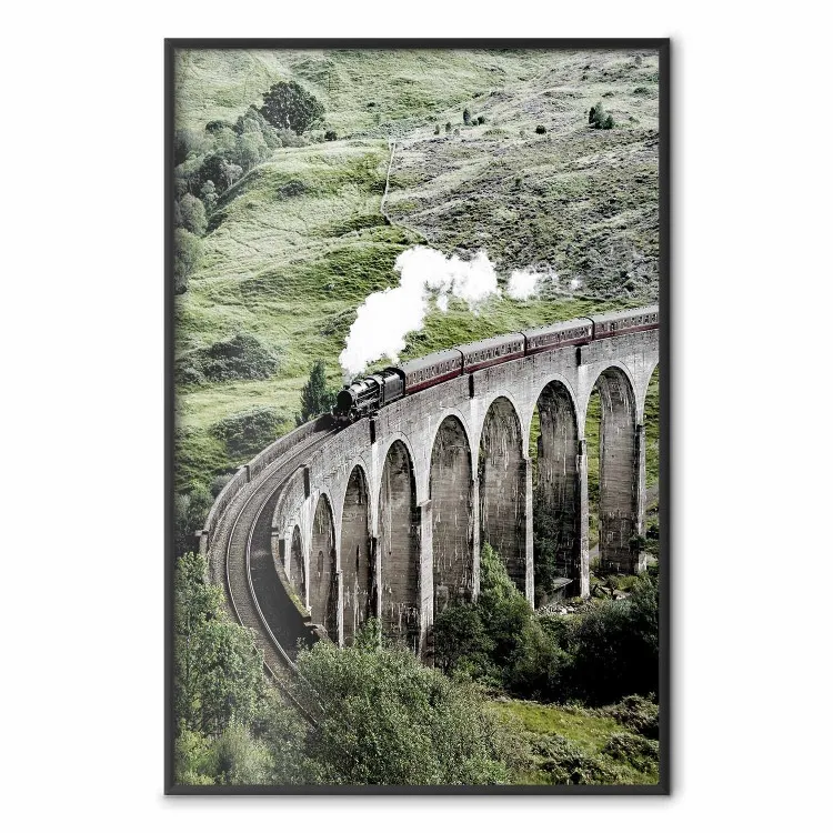 Viagem no Tempo - paisagem de um grande viaduto com um trem passando por ele