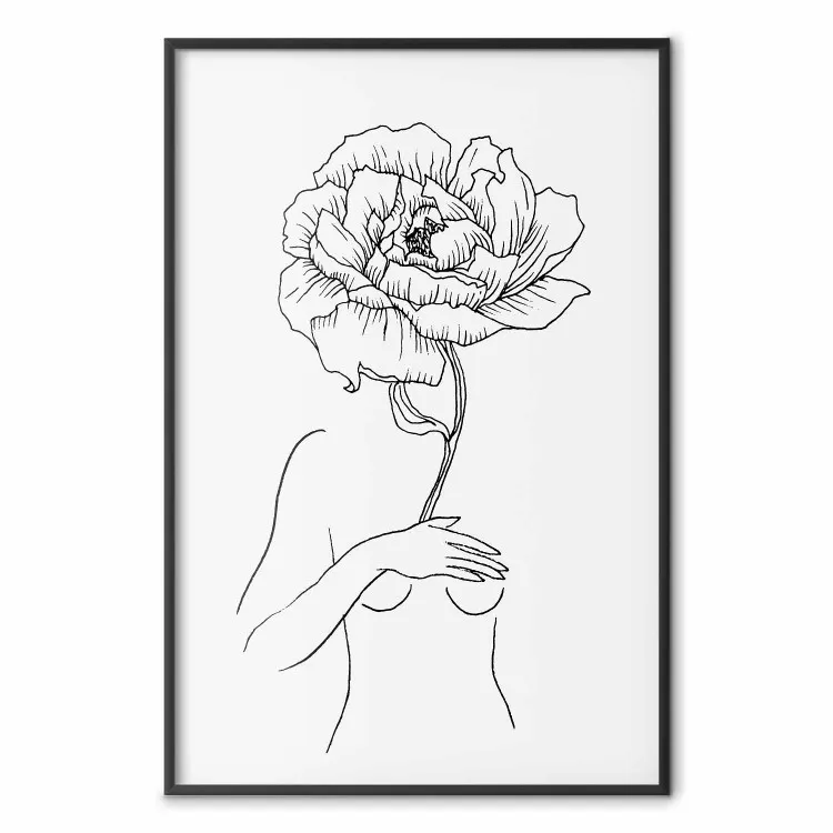 Flor Sensual - arte de linha de uma mulher e flores com uma flor em um fundo claro