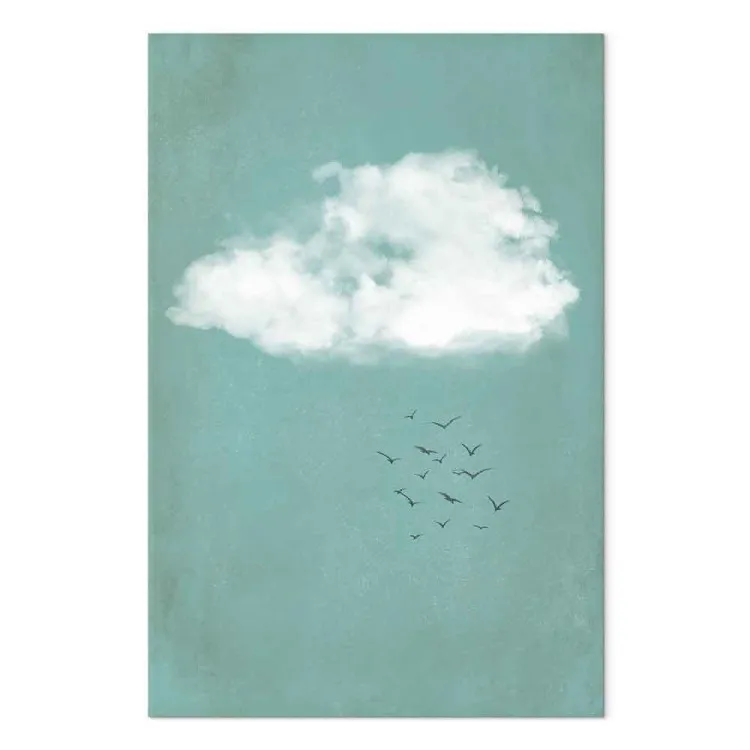 Nuvens e pássaros - paisagem de pastel em estilo japonês