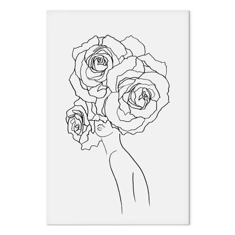 Cabeça de rosas - gráfico a preto e branco com silhueta de mulher
