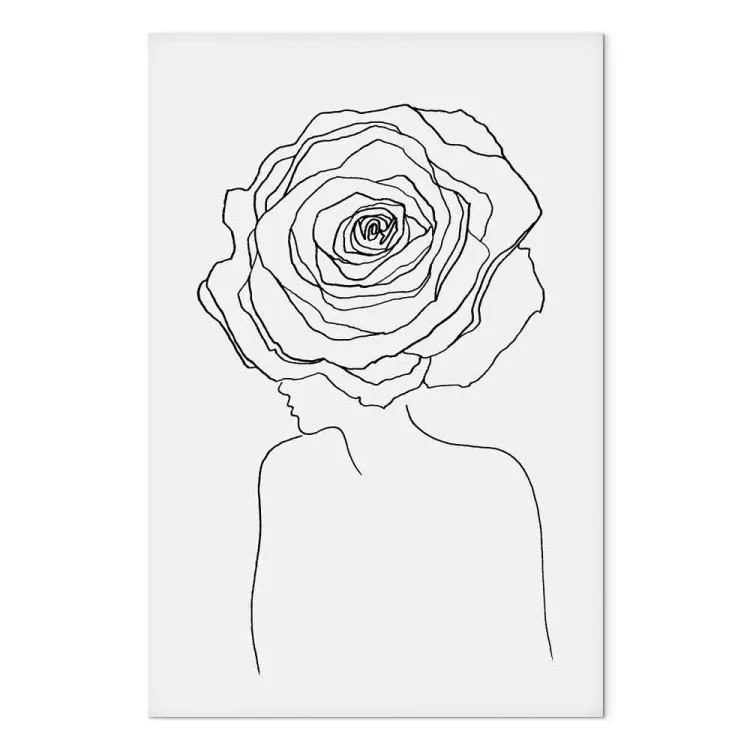 Rosa no cabelo - silhueta linear de uma mulher com uma flor