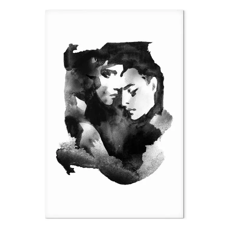 O amor abraça - gráficos a preto e branco a aguarela com duas pessoas