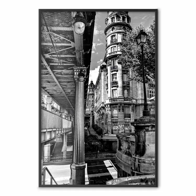 Vista de Bir-Hakeim - arquitetura da cidade em preto e branco com colunas