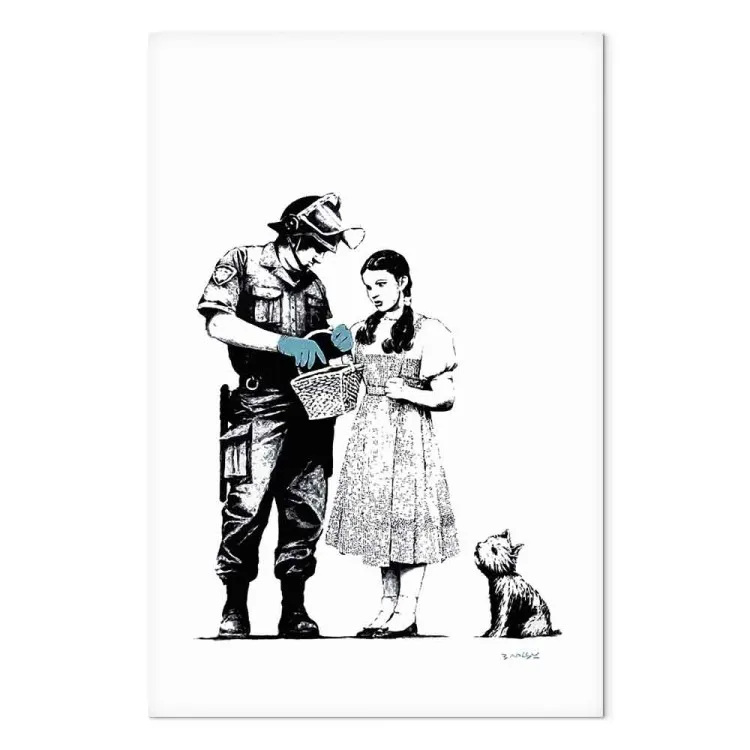 Rapariga, cão e polícia - gráfico estilo arte de rua jovem
