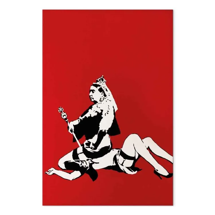 Banksy's Queen - gráfico estilo arte de rua sobre fundo vermelho