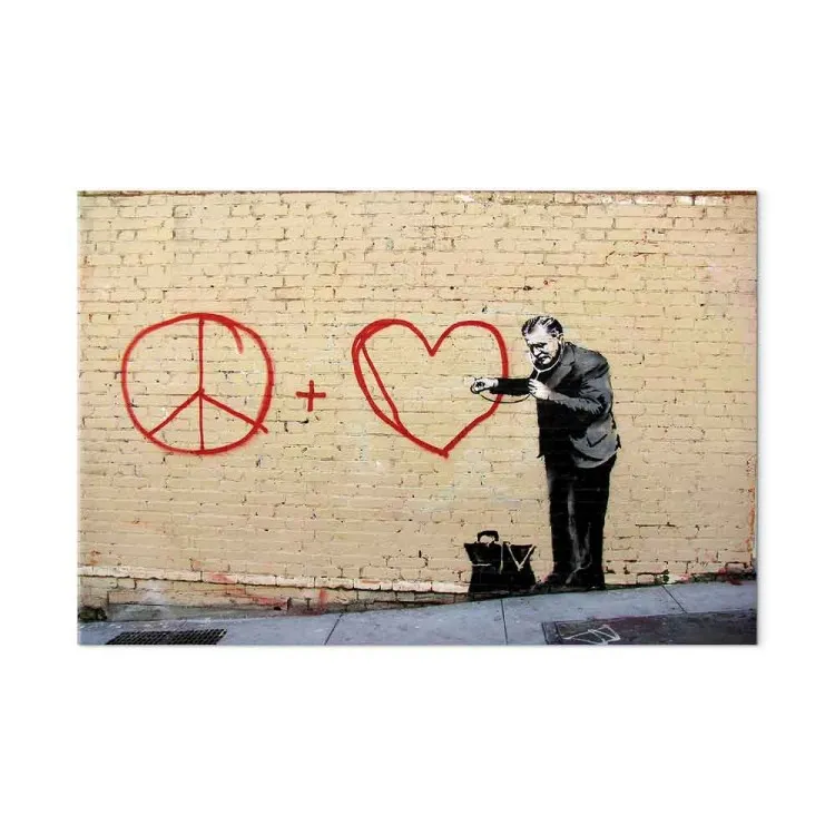 Médico Pacifista (Banksy) - arte de rua de um homem em uma parede de tijolo