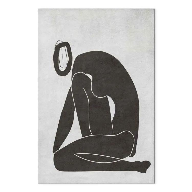 Silhueta da mulher - gráfico a preto e branco estilo boho escandinavo