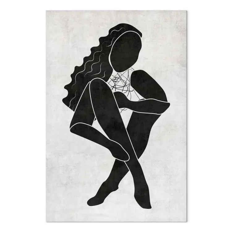 Figura feminina sentada - silhueta feminina preta sobre fundo cinzento