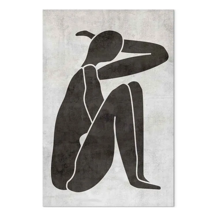 Silhueta feminina reflexiva - gráfico a preto e branco scandi boho
