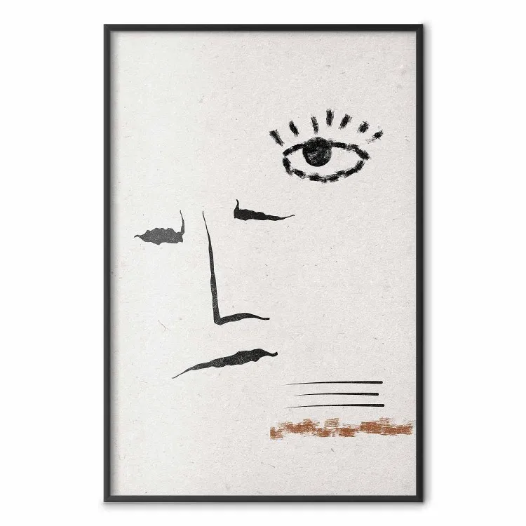 Sorriso Esboçado - rosto abstrato preto e olho em um fundo cinza