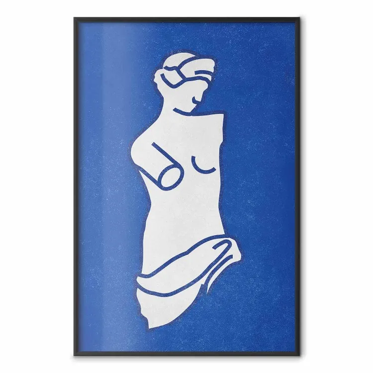 Deusa Azul - escultura esboçada de uma silhueta feminina em um fundo azul