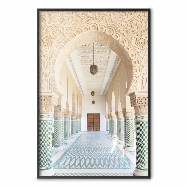 Colunata Turquesa - arquitetura de corredor com ornamentos e colunas
