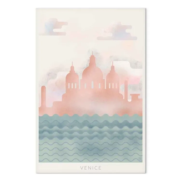 Veneza sobre as ondas - desenho rosa e azul do centro da cidade