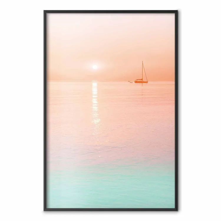 Cruzeiro de Verão - paisagem marinha pastel em um fundo de pôr do sol