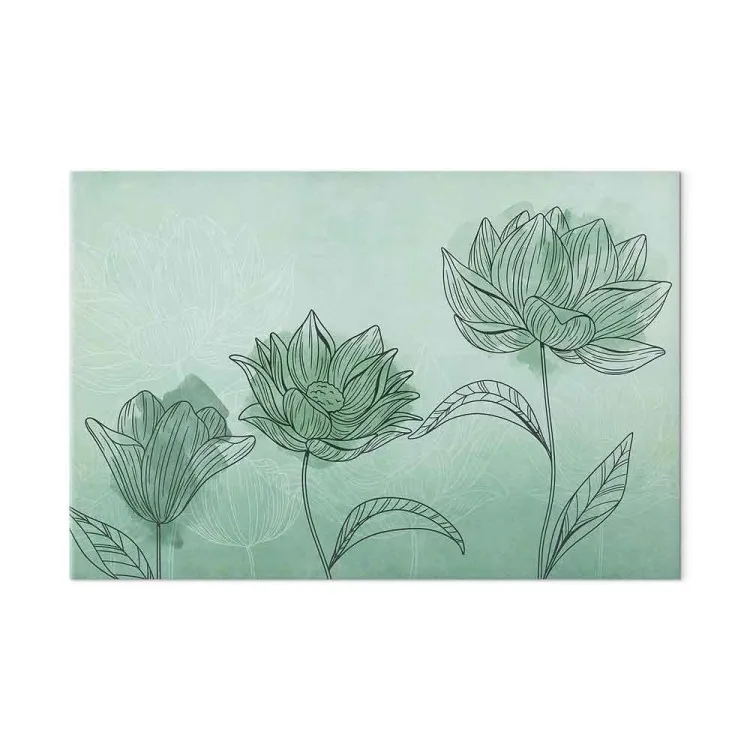 Trio floral - abstracção com motivo floral em água-marinha