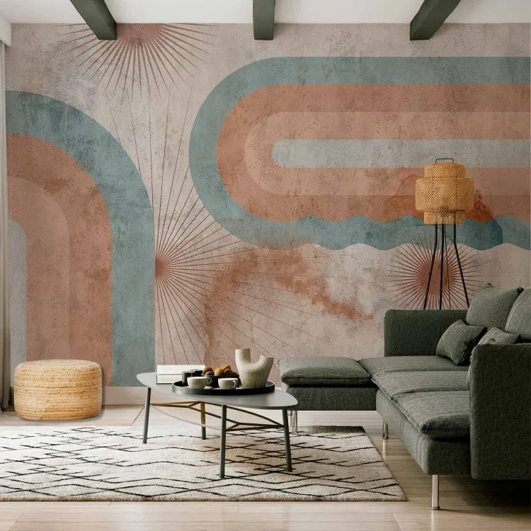 Abstração Geométrica com Textura - três sóis com desenhos retrô