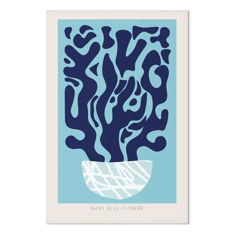 Planta azul-marinho num vaso - natureza morta abstracta com inscrição