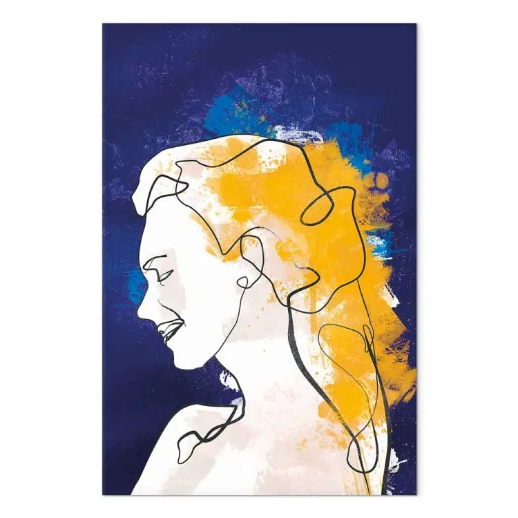 Retrato sobre fundo azul - gráfico com mulher em estilo minimalista