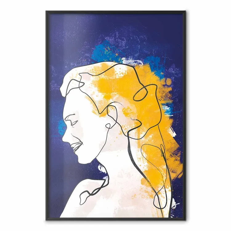 Retrato em Azul - paisagem abstrata de uma mulher em um fundo azul