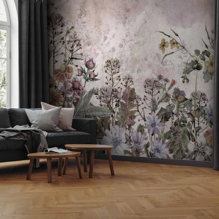 Prado de Verão - paisagem da natureza e flores de campo florescendo em estilo retrô