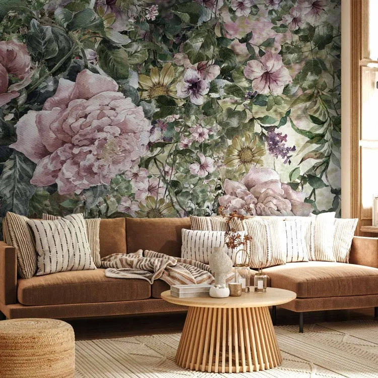 Verão Chegando - motivo floral com flores florescendo em estilo retrô