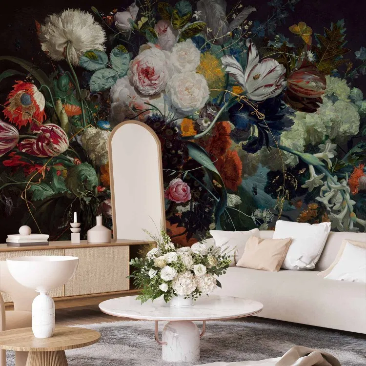 Buquê Pintado de Flores - motivo floral em estilo barroco em fundo preto