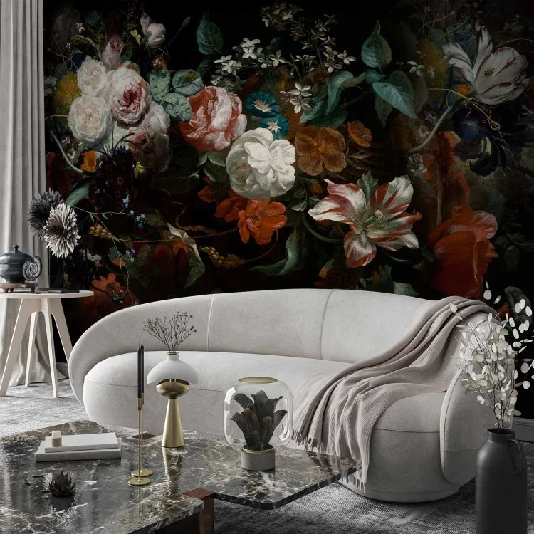 Natureza Florescente - composição floral com flores em estilo barroco