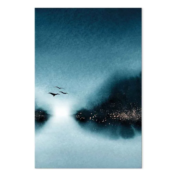 Três pássaros no céu da noite - paisagem com nuvens escuras