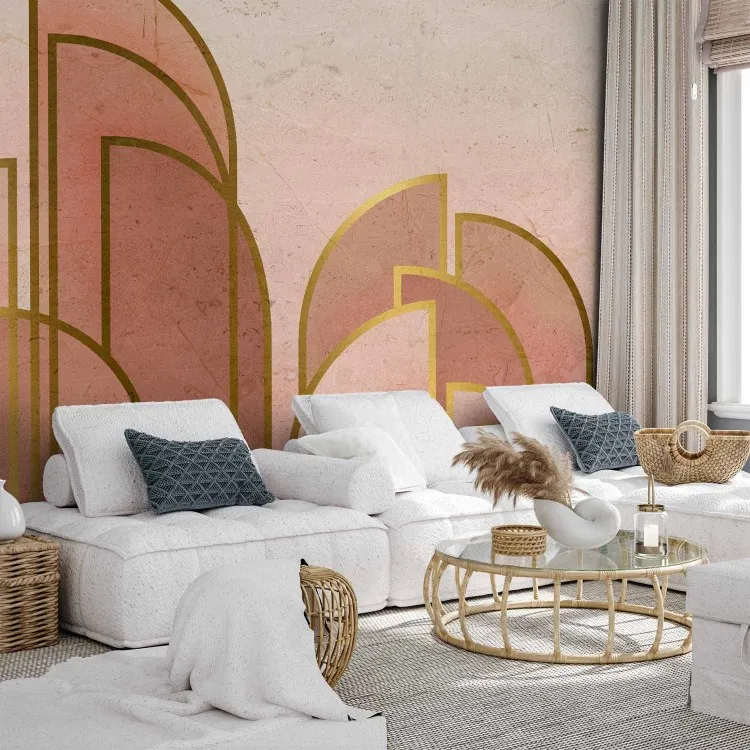 Abstração Rosa com Arcos - composição geométrica em estilo art déco