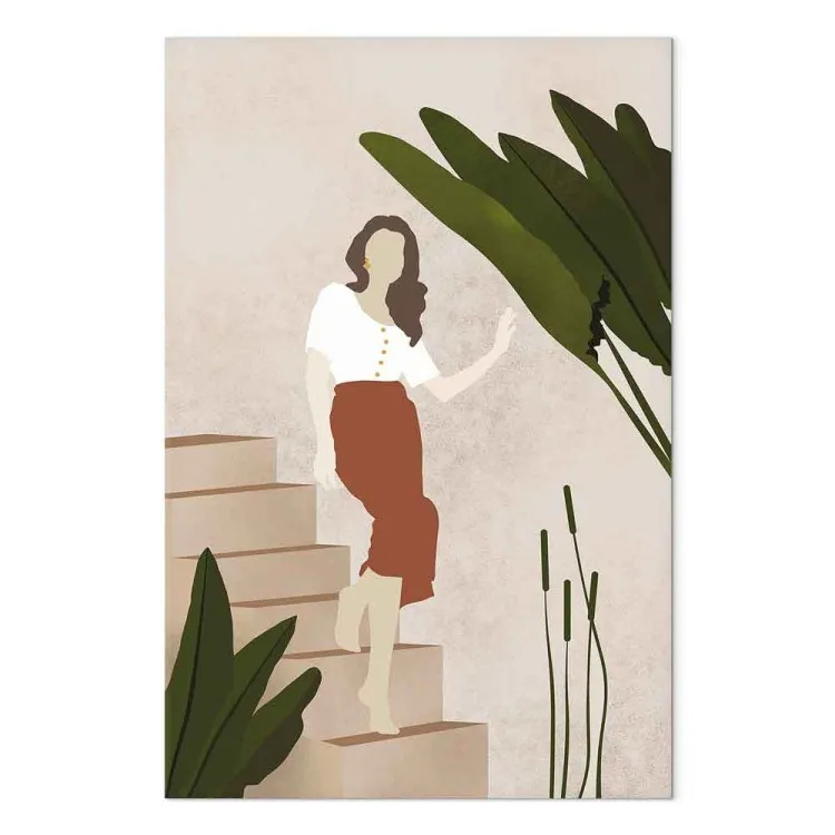 Mulher a descer as escadas - composição em estilo scandi boho