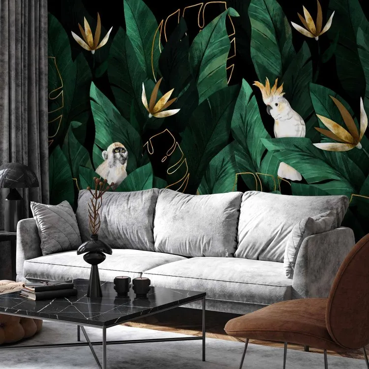 Selva Exótica - paisagem tropical com animais entre as folhas