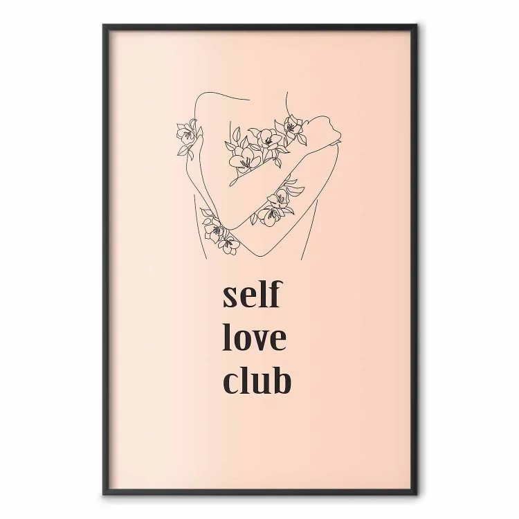 Clube do Amor Próprio - lineart de uma mulher e textos em um fundo pastel