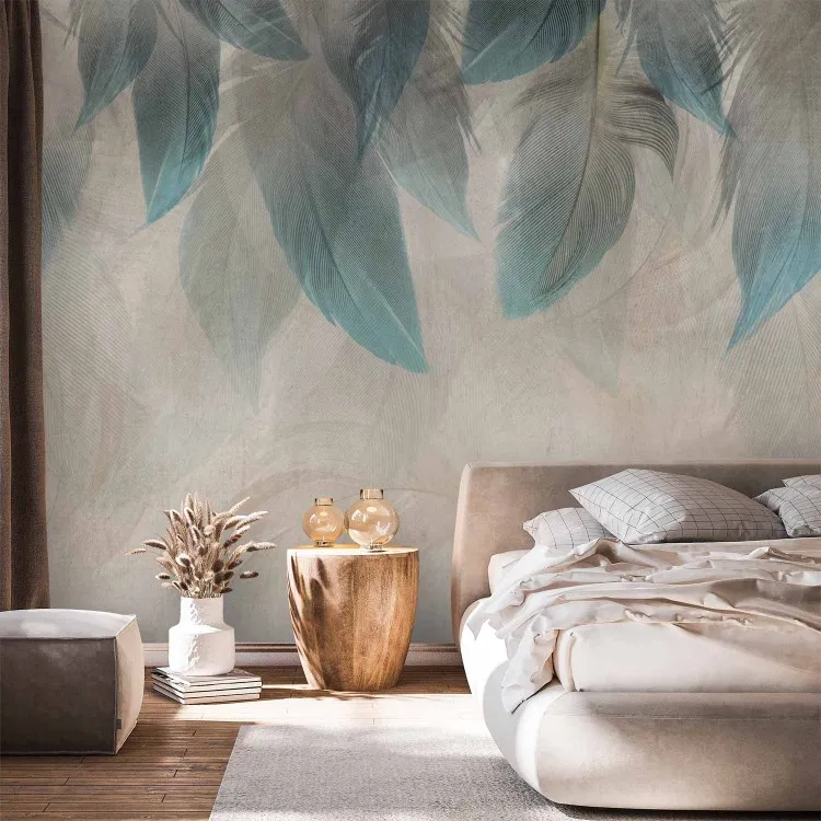 Uma floresta emplumada - uma composição cinzenta e azul brilhante