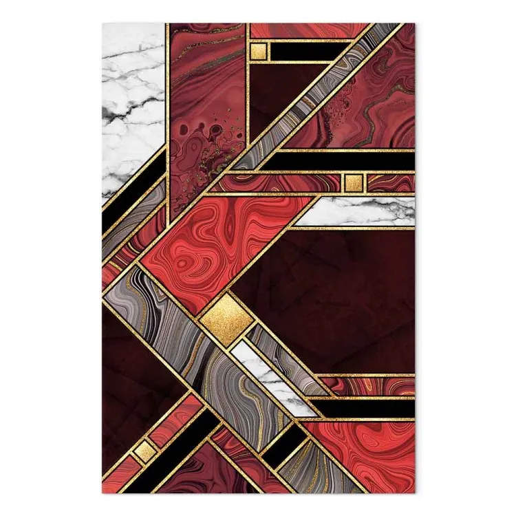 Geometria Vermelho-Ouro (1 peça) Vertical - abstração elegante